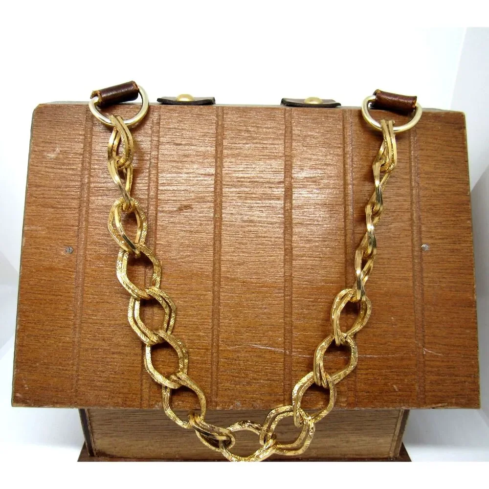Vintage box purse wooden chest gold tone chain handle by Mister Ernest 6x6x4.5